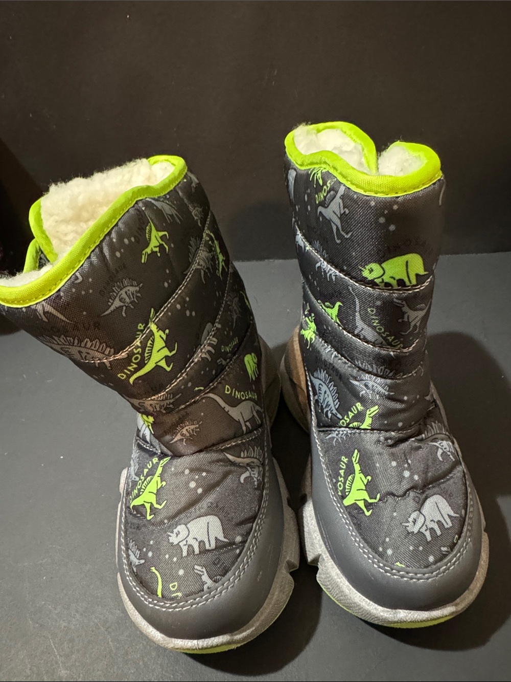 Kids' Grey & Lime Dinosaur Winter Boots